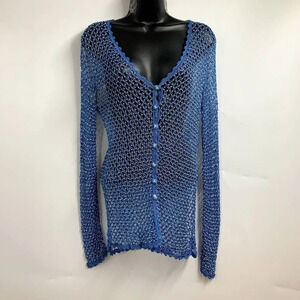 Vera Cristina Women's Crochet Button Up Long Sleeve Stretch Top Size M NWT